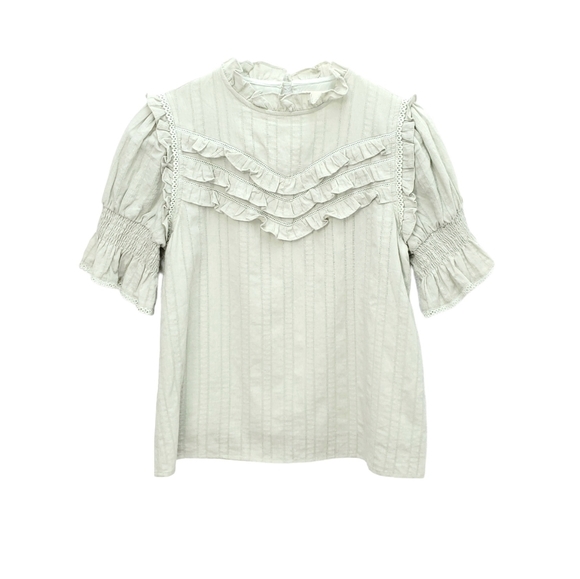 Roolee Tops - Salt By ROOLEE Pistachio Ruffle Puff Sleeve Feminine Modest Top